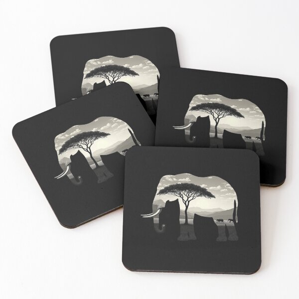 Item preview, Majestic Double-Exposure Elephant with African Savanna – Monochrome Wildlife Art designed and sold by Colorful-Garden.