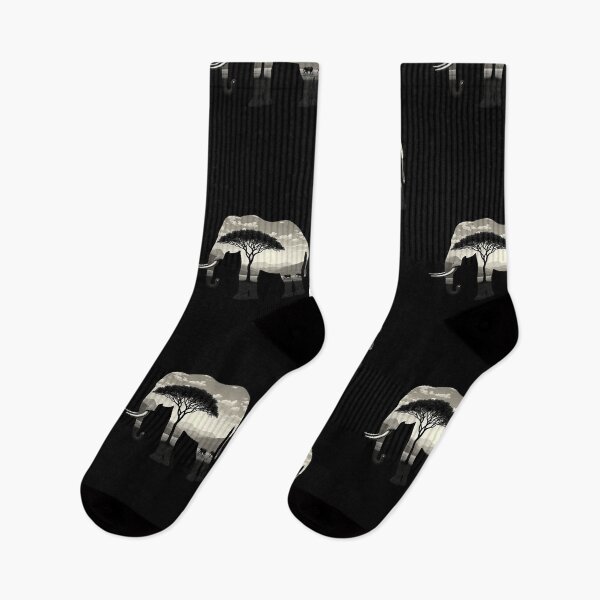 Item preview, Majestic Double-Exposure Elephant with African Savanna – Monochrome Wildlife Art designed and sold by Colorful-Garden.