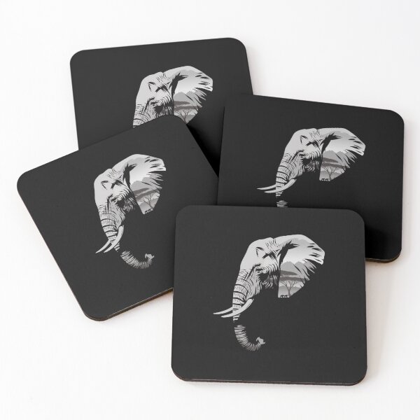 Item preview, Majestic Double-Exposure Elephant with African Savanna – Monochrome Wildlife Art designed and sold by Colorful-Garden.