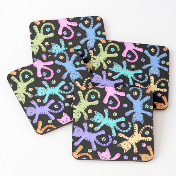 Item preview, Flying rainbow kitties on black  designed and sold by QuirkyCatz.