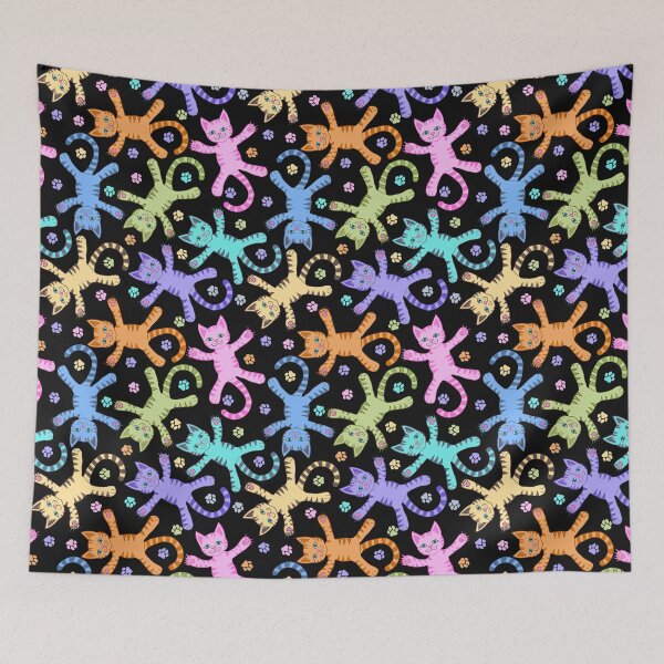 Item preview, Flying rainbow kitties on black  designed and sold by QuirkyCatz.