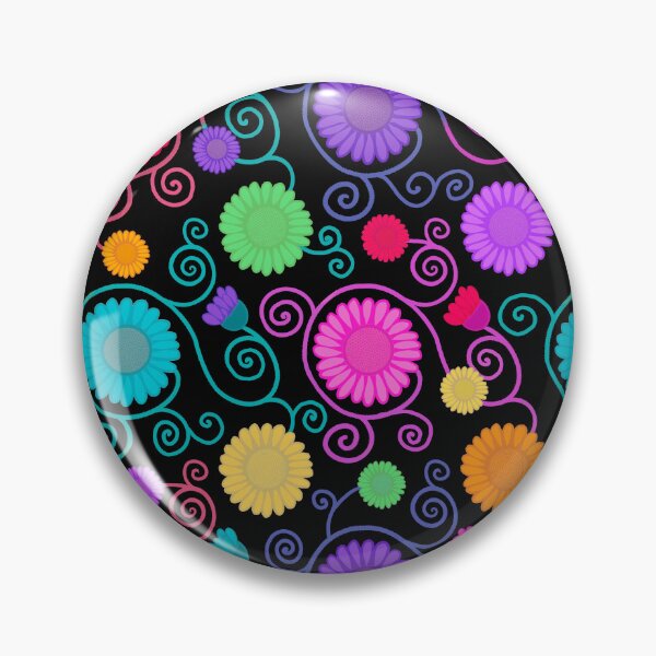 Item preview, Rainbow flowers and spirals on black designed and sold by QuirkyCraftz.