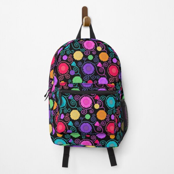 Item preview, Rainbow flowers and spirals on black designed and sold by QuirkyCraftz.