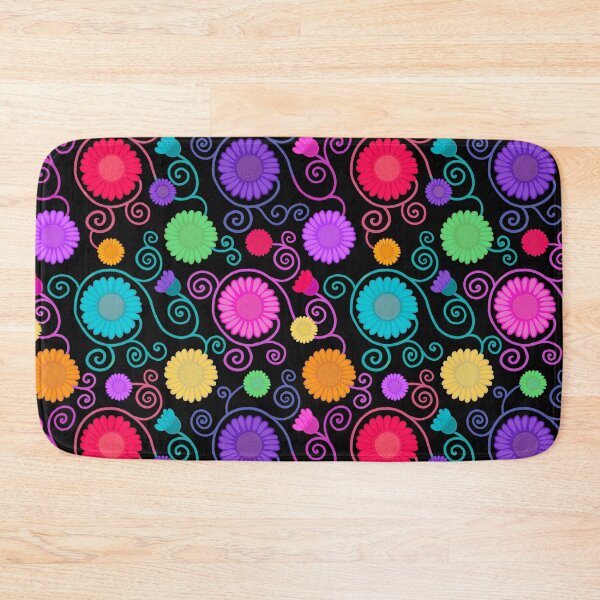 Item preview, Rainbow flowers and spirals on black designed and sold by QuirkyCraftz.