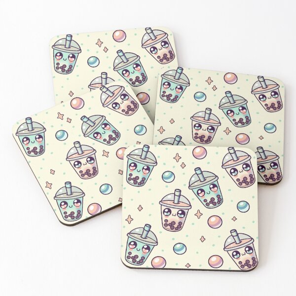 Item preview, Adorable Kawaii Bubble Tea, Boba with Tapioca Pearls, Dots and Stars Seamless Pattern designed and sold by SpiritedArtwork.