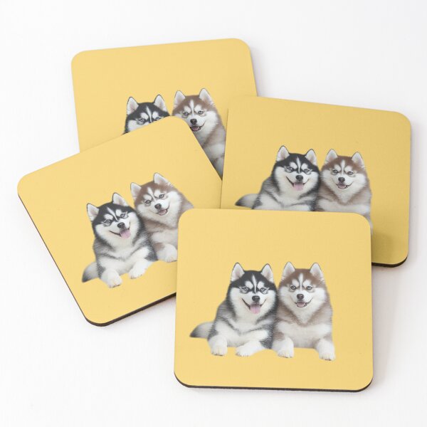 Item preview, Two Siberian Huskies sit side by side. designed and sold by FluffyGallery.