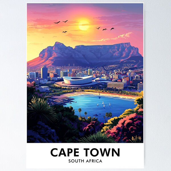 Artikel-Vorschau von Kapstadt Südafrika Retro Reisedruck, designt und verkauft von HomeLivingCo.
