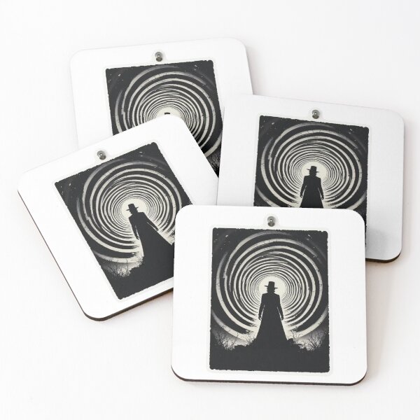 Item preview, Sticker of a mysterious Hitchcock-style silhouette with a spiraling "Vertigo" effect in the background, eerie yet artistic designed and sold by Imaginarium of Chaos falcon88 .