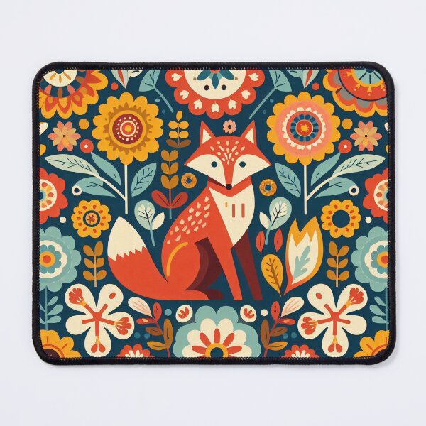Item preview, Scandinavian Folk Art Fox – Vibrant Floral Woodland by heidiannemorris © designed and sold by FOLK ART FUSION.