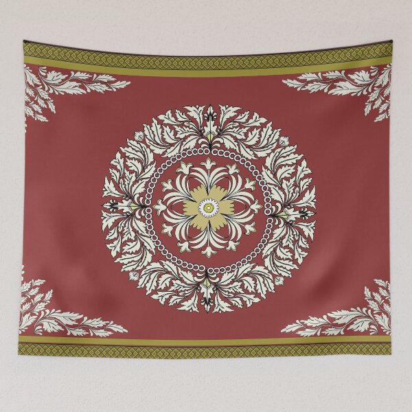 Item preview, red antique rug with white floral designed and sold by Nakorn06 Shop.