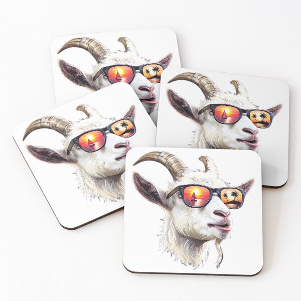 Item preview, Cool Goat in Sunglasses – Tropical Sunset Vibes designed and sold by Spill & Signal.