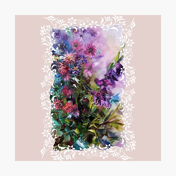 Item preview, Oil Painting of Pink and Purple Fall Flowers Bouquet designed and sold by Dariia Zhyrova.