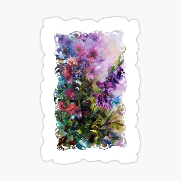 Item preview, Oil Painting of Pink and Purple Fall Flowers Bouquet designed and sold by Dariia Zhyrova.