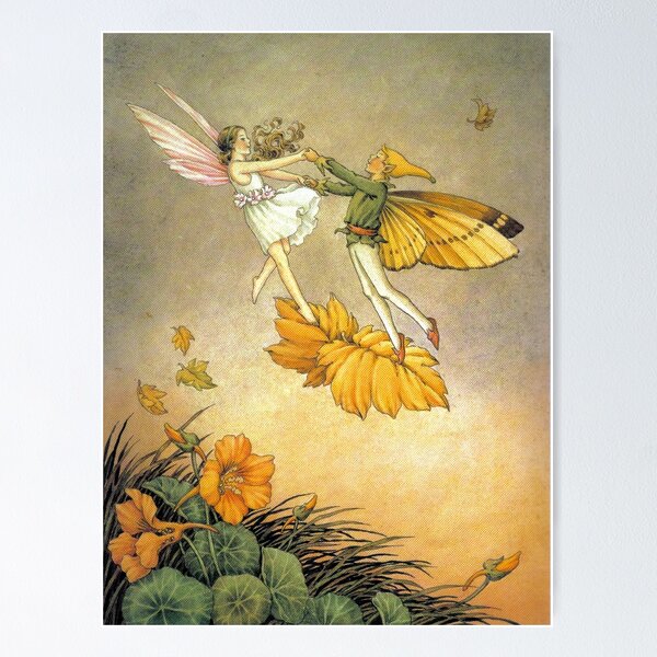 Vista previa del artículo con la obra «Hadas bailando entre capuchinas - Ida Rentoul Outhwaite», diseñado y vendido por forgottenbeauty.