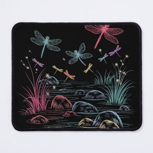 Item preview, Colorful dragonflies over the lake Neon designed and sold by MadCatPrints.