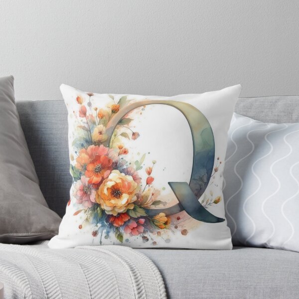 WATERCOLOR LETTER Q Throw Pillow