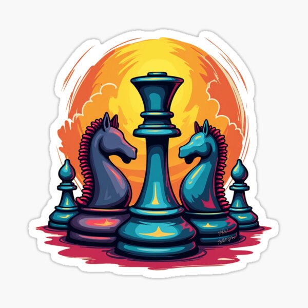 Pegatina Obra Maestra de Ajedrez al Atardecer - Vinilo Audaz de Rey y Caballos