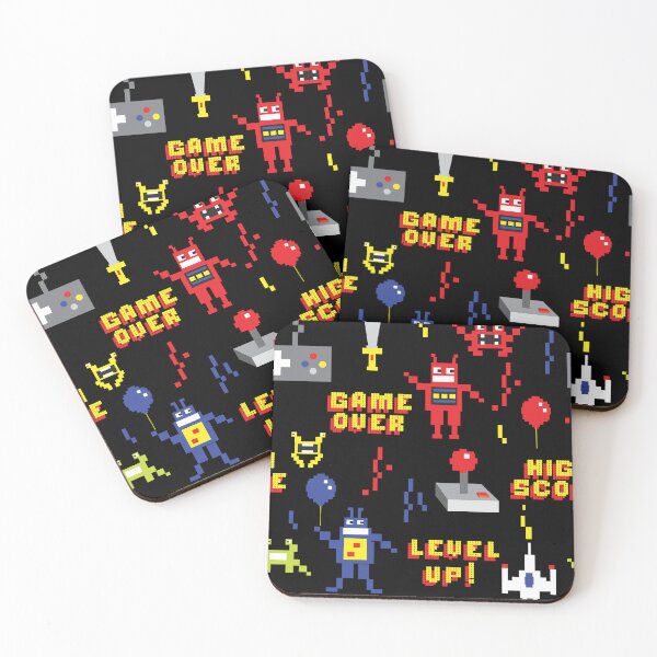 Item preview, Retro and cute pixel Arcade pattern with text robots space ships controllers designed and sold by Jdawnink.