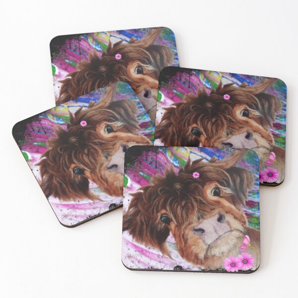 Item preview, Highland cow, funny animals, pink flowers designed and sold by NessArtByEwa.