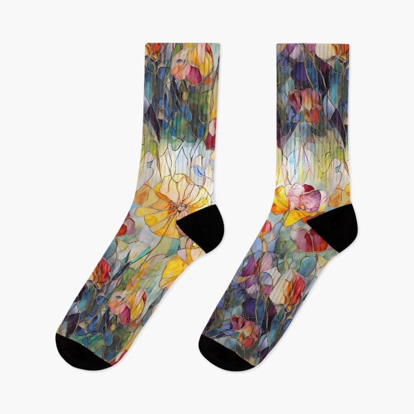 Item preview, Vibrant abstract floral stained glass pattern designed and sold by PrettyDecor.