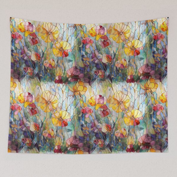 Item preview, Vibrant abstract floral stained glass pattern designed and sold by PrettyDecor.