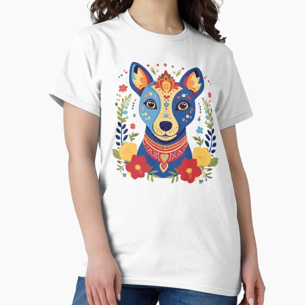 Vista previa del artículo con la obra «Xoloitzcuintli Azul Sagrado con Flores Populares», diseñado y vendido por TrendStitch Co..