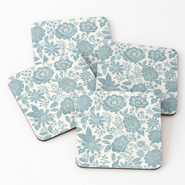 Item preview, Blue woodblock floral designed and sold by Cheekyleopard.