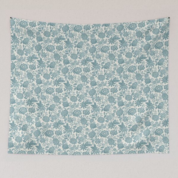 Item preview, Blue woodblock floral designed and sold by Cheekyleopard.