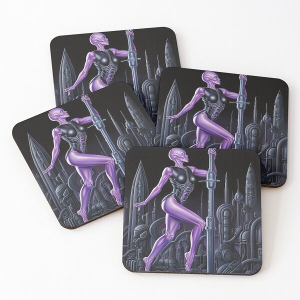 Item preview, Biomechanical hot sexy Alien woman Gothic heavy metal landscape art designed and sold by Vintage Designs +.