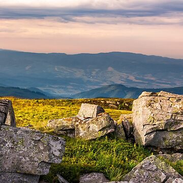 Artwork thumbnail, sunset light on hills with stones by mike-pellinni