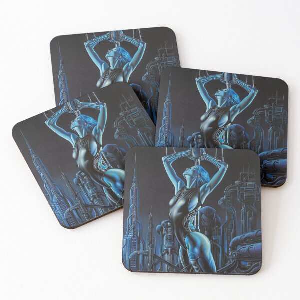 Item preview, Biomechanical hot sexy blue Alien woman Gothic heavy metal landscape art designed and sold by Vintage Designs +.
