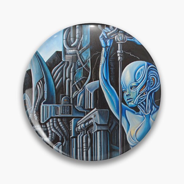 Item preview, Biomechanical hot sexy blue Alien woman Gothic heavy metal landscape art designed and sold by Vintage Designs +.