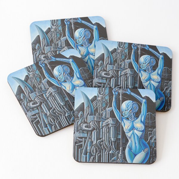 Item preview, Biomechanical hot sexy blue Alien woman Gothic heavy metal landscape art designed and sold by Vintage Designs +.