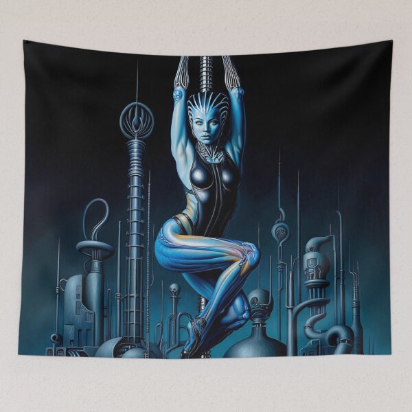 Item preview,  Biomechanical hot sexy blue Alien woman Gothic heavy metal landscape art designed and sold by Vintage Designs +.