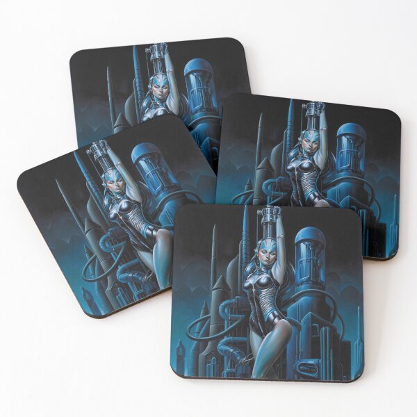 Item preview,  Biomechanical hot sexy blue Alien woman Gothic heavy metal landscape art designed and sold by Vintage Designs +.