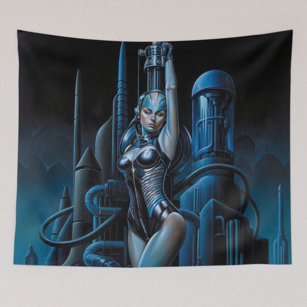Item preview,  Biomechanical hot sexy blue Alien woman Gothic heavy metal landscape art designed and sold by Vintage Designs +.