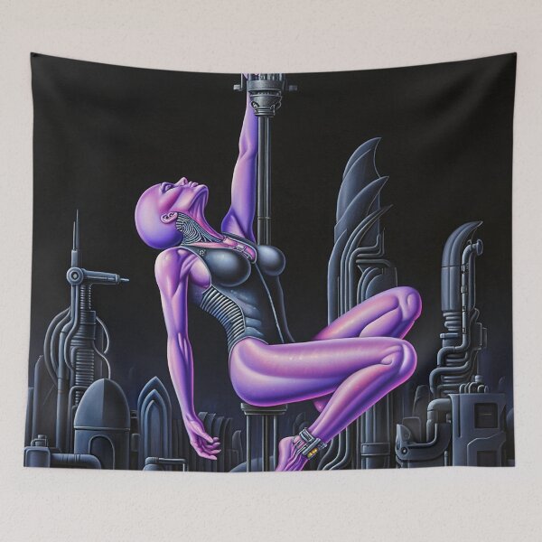 Item preview, Biomechanical hot sexy blue Alien woman Gothic heavy metal landscape art designed and sold by Vintage Designs +.