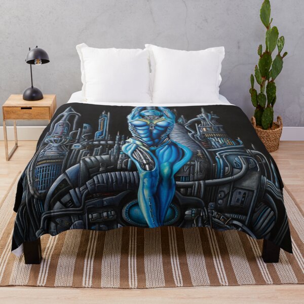 Item preview, Biomechanical hot sexy blue Alien woman Gothic heavy metal landscape art designed and sold by Vintage Designs +.