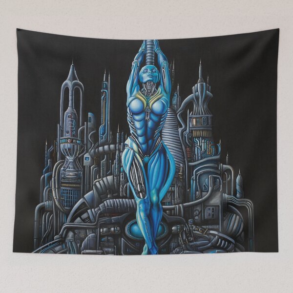 Item preview,  Biomechanical hot sexy blue Alien woman Gothic heavy metal landscape art designed and sold by Vintage Designs +.