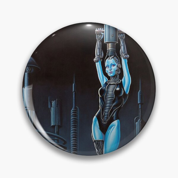 Item preview, Biomechanical hot sexy blue Alien woman Gothic heavy metal landscape art designed and sold by Vintage Designs +.