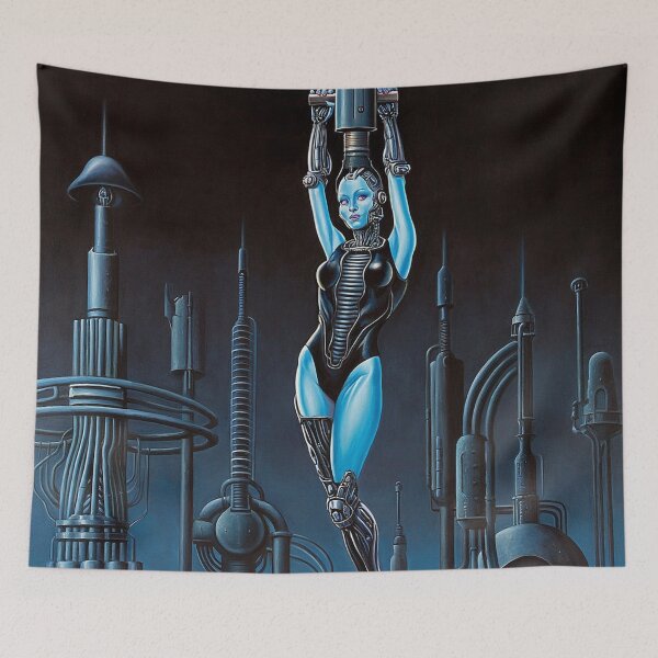 Item preview, Biomechanical hot sexy blue Alien woman Gothic heavy metal landscape art designed and sold by Vintage Designs +.