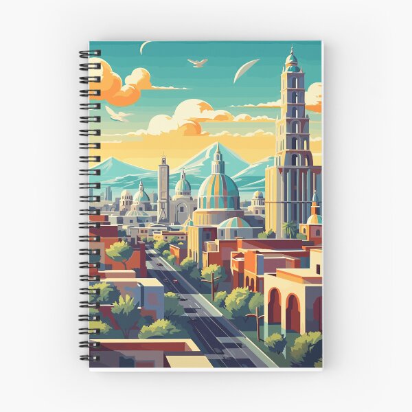 Aperçu de l'œuvre Illustration de la ligne d'horizon vibrante de la ville de Mexico, art urbain coloré créée et vendue par InspireSticker.