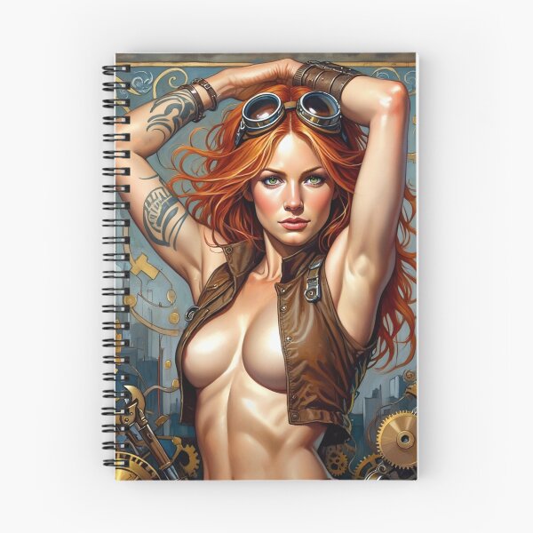 Item preview,  Steampunk Girl with gun wearing a leather vest on a detailed industrial background designed and sold by Vintage Designs +.
