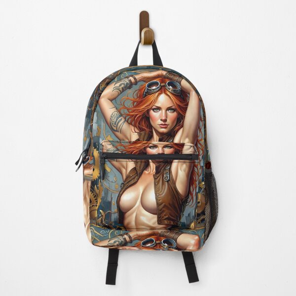 Item preview,  Steampunk Girl with gun wearing a leather vest on a detailed industrial background designed and sold by Vintage Designs +.