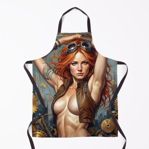 Item preview, Steampunk Girl with gun wearing a leather vest on a detailed industrial background designed and sold by Vintage Designs +.