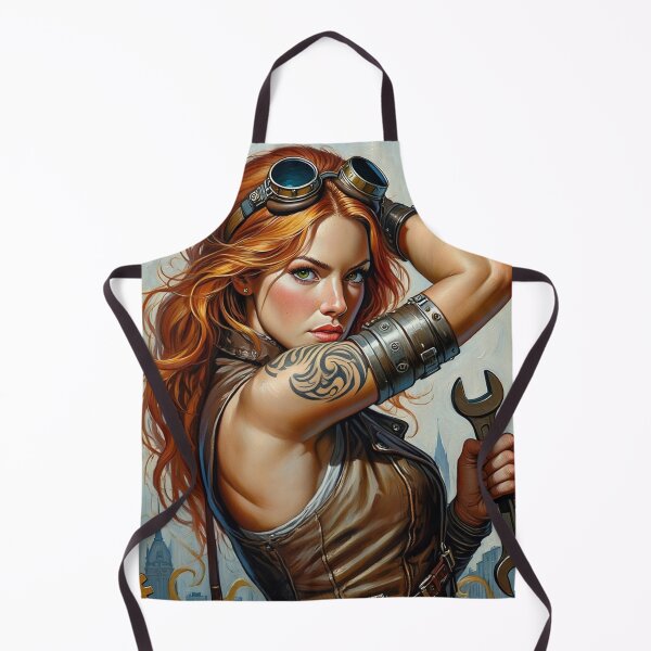 Item preview, Steampunk Girl with gun wearing a leather vest on a detailed industrial background designed and sold by Vintage Designs +.