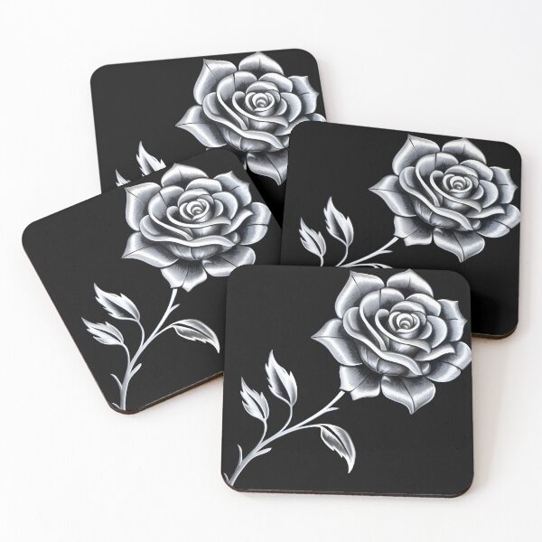 Item preview, A silver metallic rose on a black background designed and sold by Art by Dannalynn.