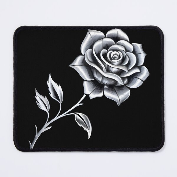 Item preview, A silver metallic rose on a black background designed and sold by Art by Dannalynn.
