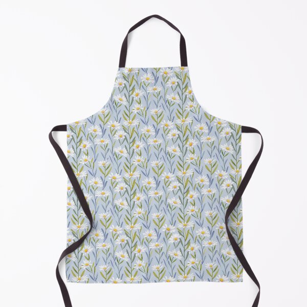 Item preview, white daisies on light blue background designed and sold by PoppyLaneStudio.
