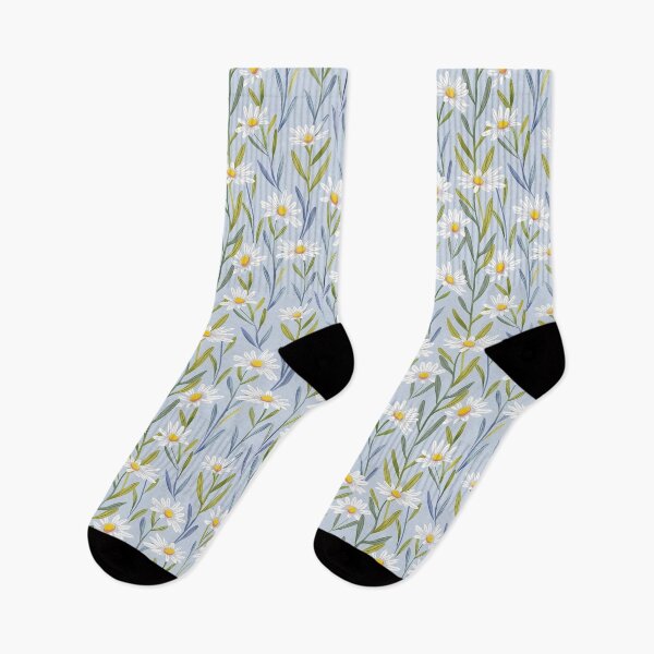 Item preview, white daisies on light blue background designed and sold by PoppyLaneStudio.